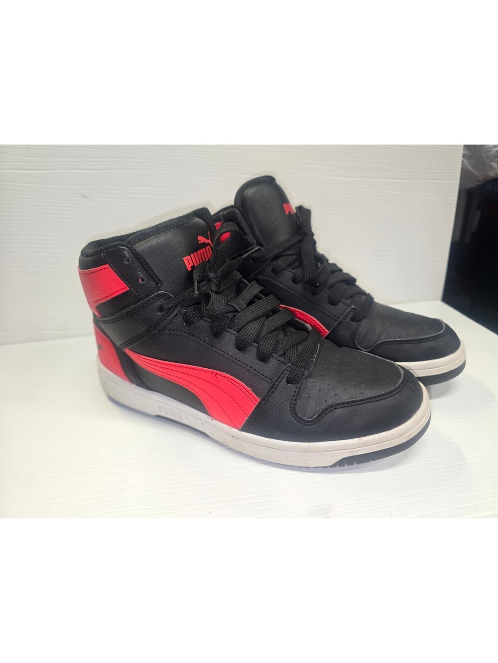 Puma Rebound LayUp Mens Size 8.5 High Top Sneakers Black Red White 386438-34